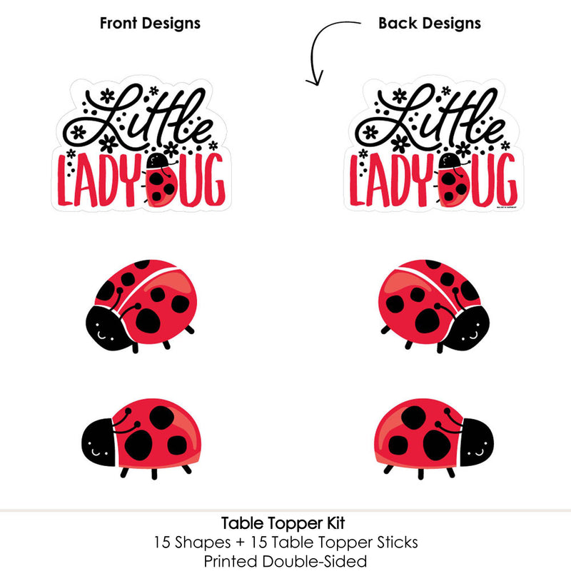 Happy Little Ladybug - Baby Shower or Birthday Party Centerpiece Sticks - Table Toppers - Set of 15