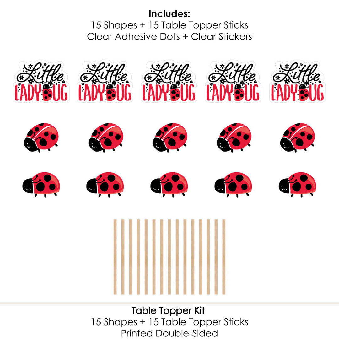 Happy Little Ladybug - Baby Shower or Birthday Party Centerpiece Sticks - Table Toppers - Set of 15