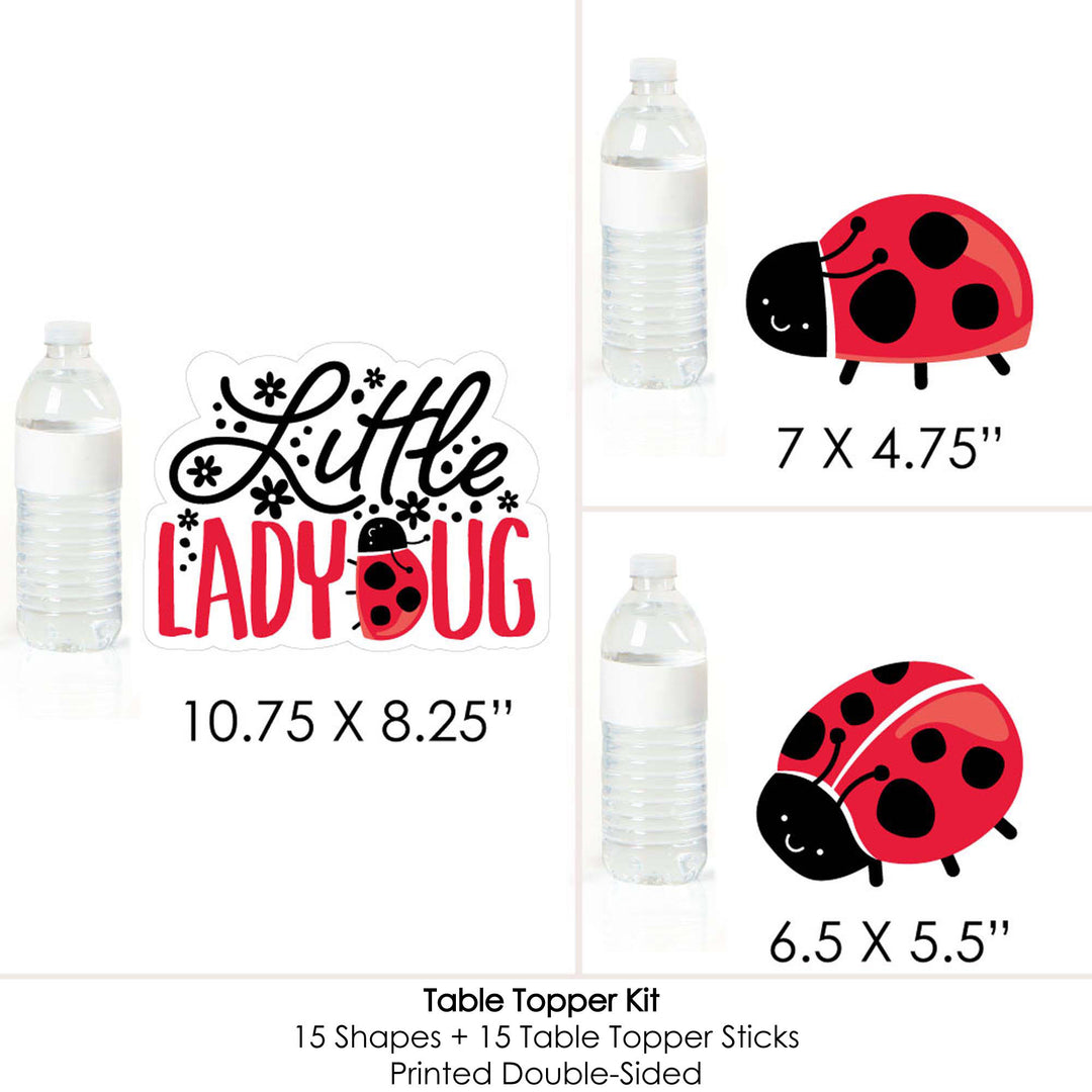 Happy Little Ladybug - Baby Shower or Birthday Party Centerpiece Sticks - Table Toppers - Set of 15