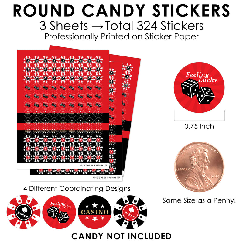 Las Vegas - Casino Party Small Round Candy Stickers - Party Favor Labels - 324 Count
