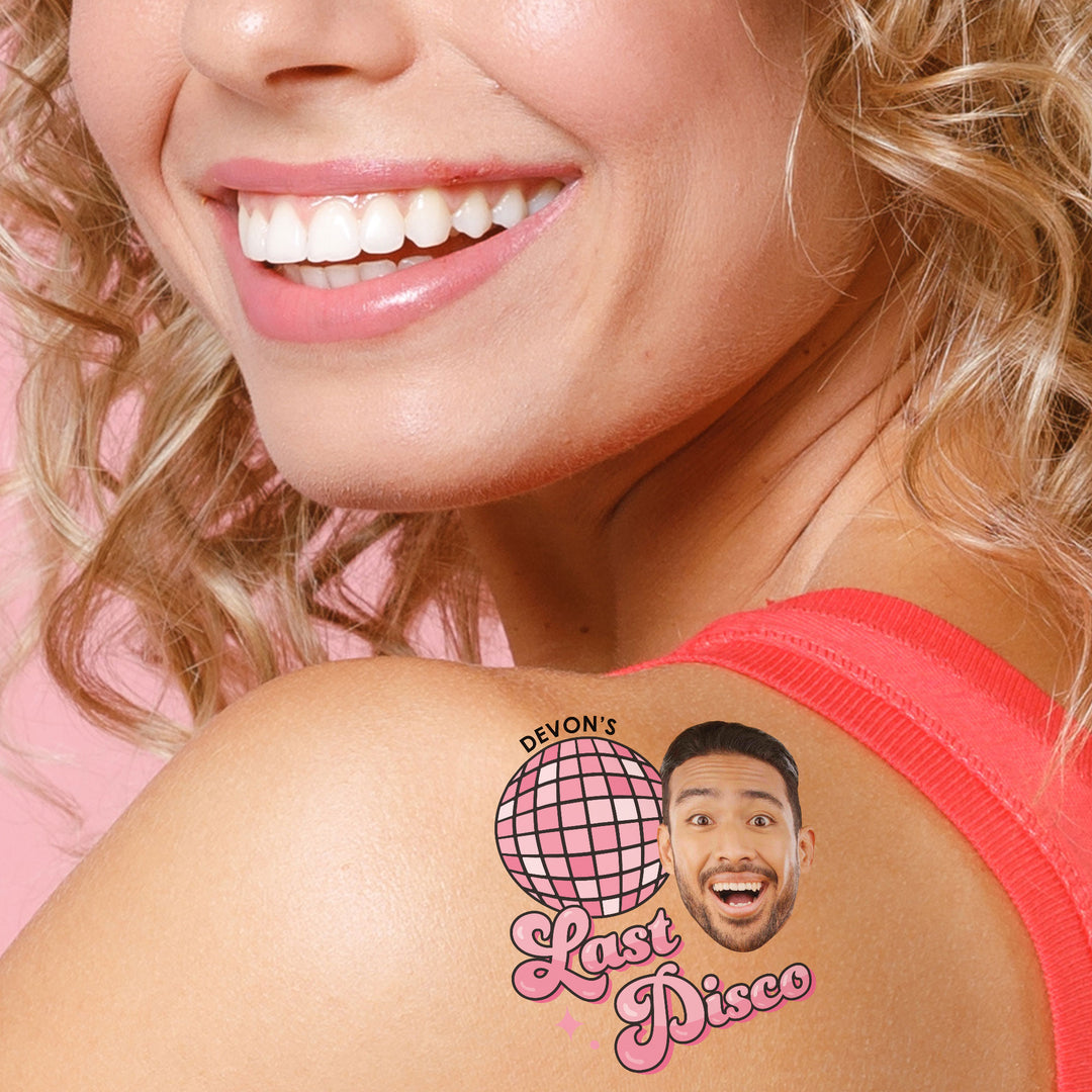 Custom Photo Last Disco - Bachelorette Party Favors - Fun Face Temporary Tattoos - Set of 12