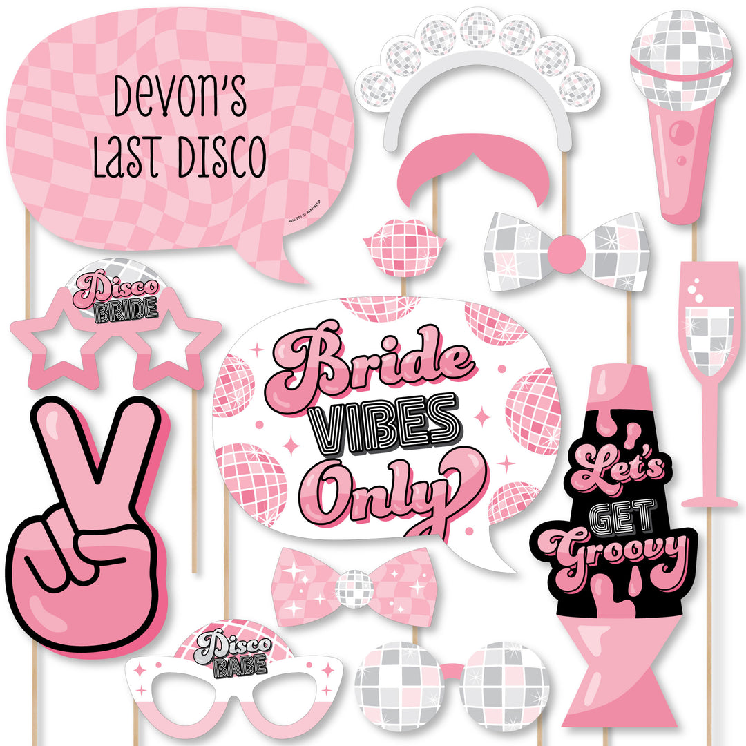 Last Disco - Personalized Bachelorette Party Photo Booth Props Kit - 20 Count