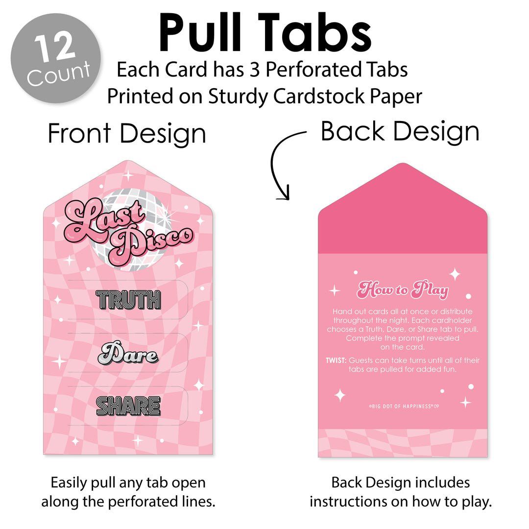 Last Disco - Bachelorette Party Game Pickle Cards - Truth, Dare, Share Pull Tabs - Set of 12