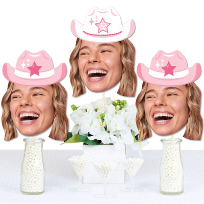 Custom Photo Last Rodeo - Fun Face Decorations DIY Pink Cowgirl Bachelorette Party Essentials - Set of 20