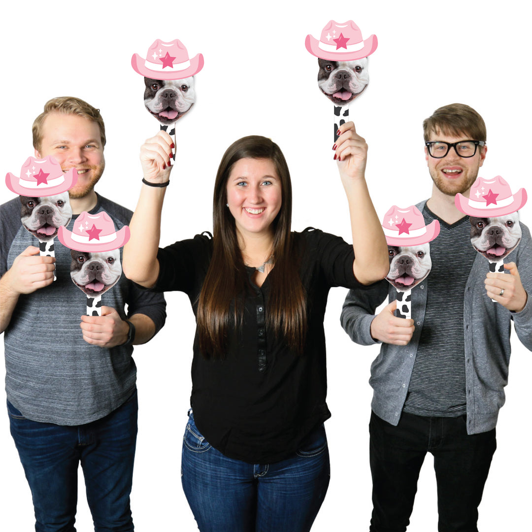 Custom Photo Last Rodeo - Pink Cowgirl Bachelorette Party Head Cut Out Photo Booth and Fan Props - Fun Face Cutout Paddles - Set of 6
