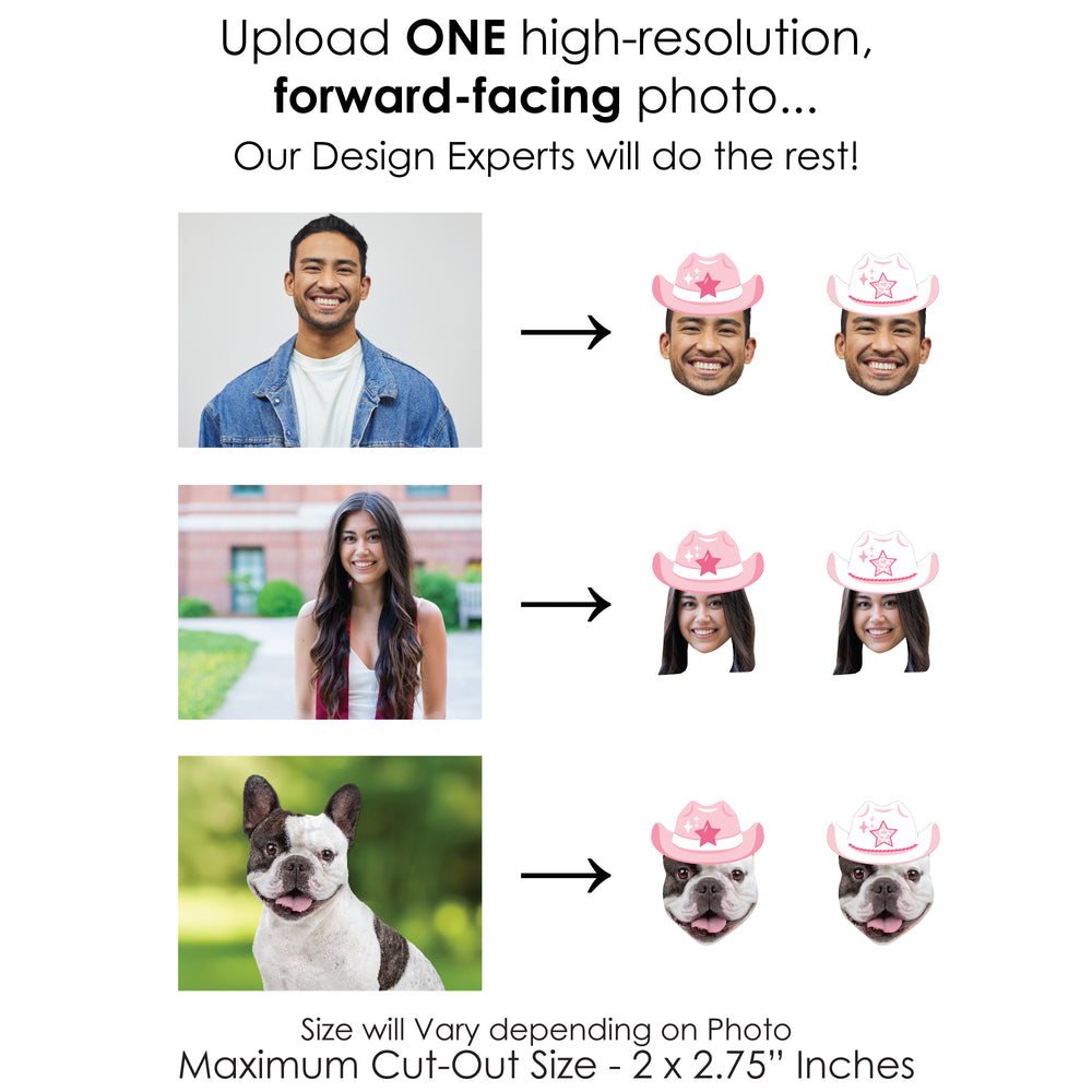 Custom Photo Last Rodeo - Pink Cowgirl Bachelorette Party Fun Face Paper Straw Decor - Set of 24