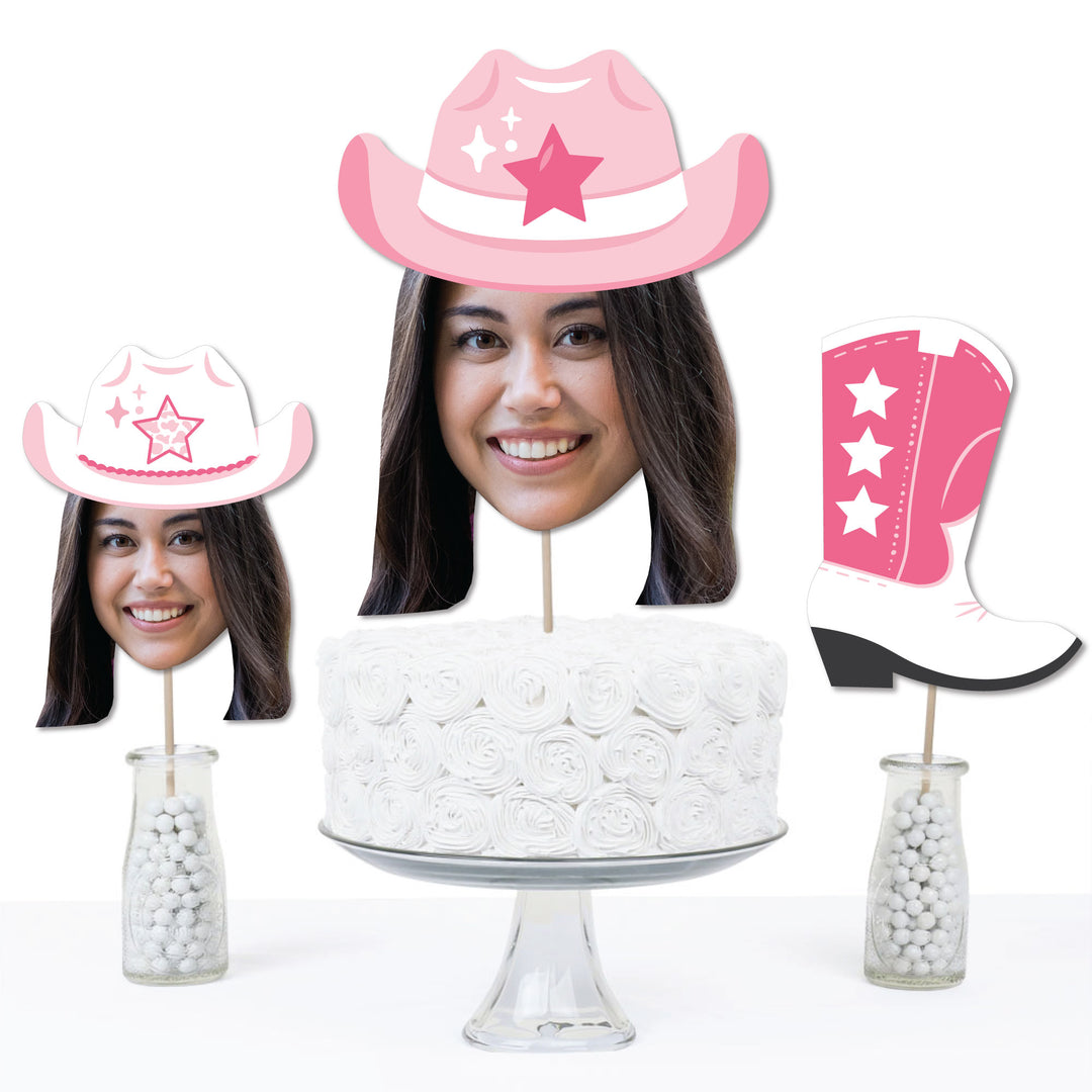 Custom Photo Last Rodeo - Pink Cowgirl Bachelorette Party Centerpiece Sticks - Fun Face Table Toppers - Set of 15