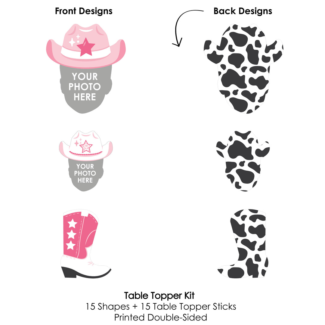 Custom Photo Last Rodeo - Pink Cowgirl Bachelorette Party Centerpiece Sticks - Fun Face Table Toppers - Set of 15