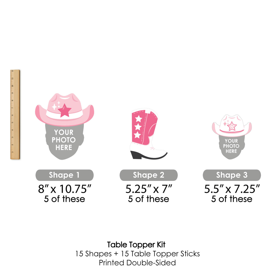 Custom Photo Last Rodeo - Pink Cowgirl Bachelorette Party Centerpiece Sticks - Fun Face Table Toppers - Set of 15
