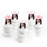 Custom Photo Last Rodeo - Pink Cowgirl Bachelorette Party Dessert Cupcake Toppers - Fun Face Clear Treat Picks - Set of 24