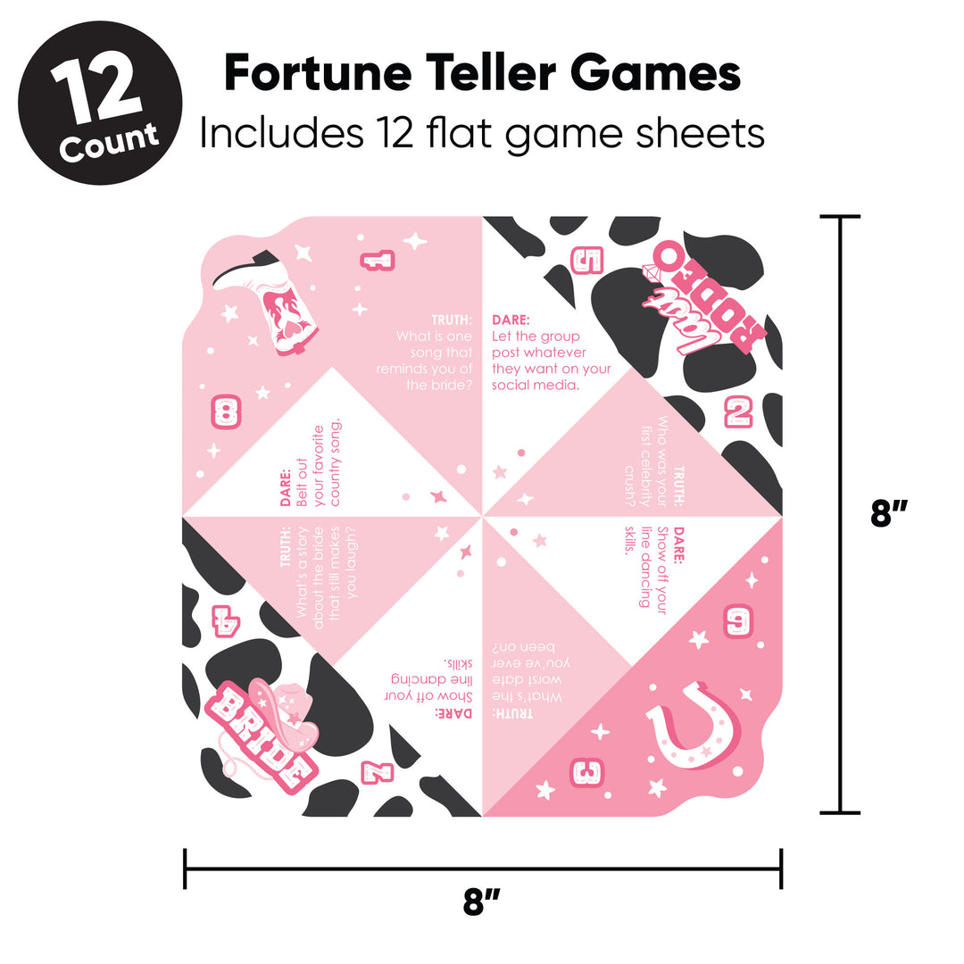 Last Rodeo - Pink Cowgirl Bachelorette Party Cootie Catcher Game - Truth or Dare Fortune Tellers - Set of 12