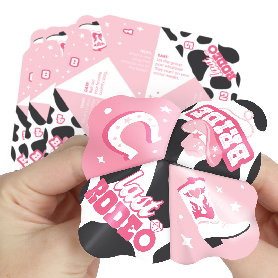 Last Rodeo - Pink Cowgirl Bachelorette Party Cootie Catcher Game - Truth or Dare Fortune Tellers - Set of 12