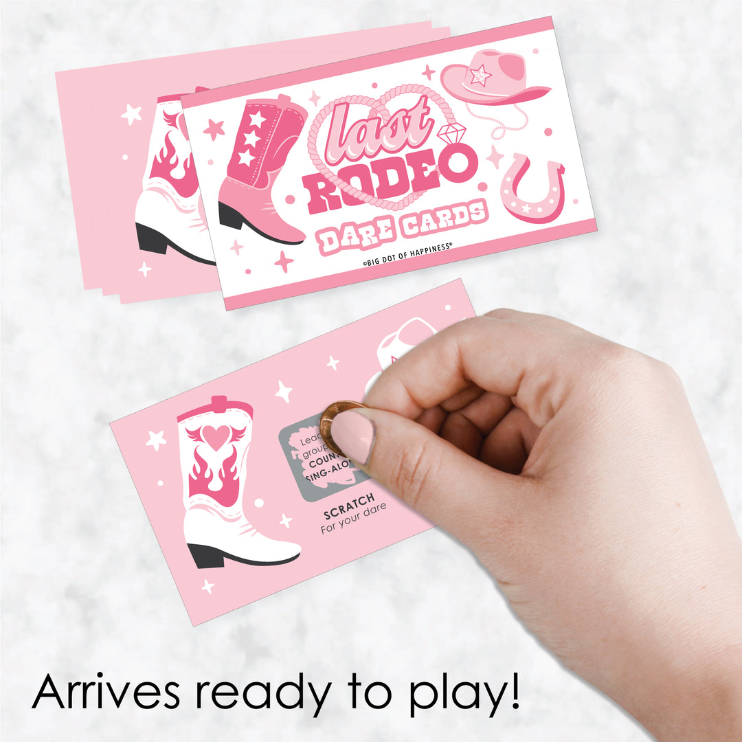 Last Rodeo - Pink Cowgirl Bachelorette Party Game Scratch Off Dare Cards - 22 Count