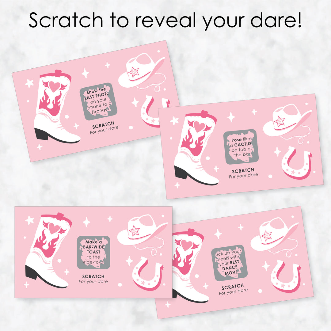 Last Rodeo - Pink Cowgirl Bachelorette Party Game Scratch Off Dare Cards - 22 Count