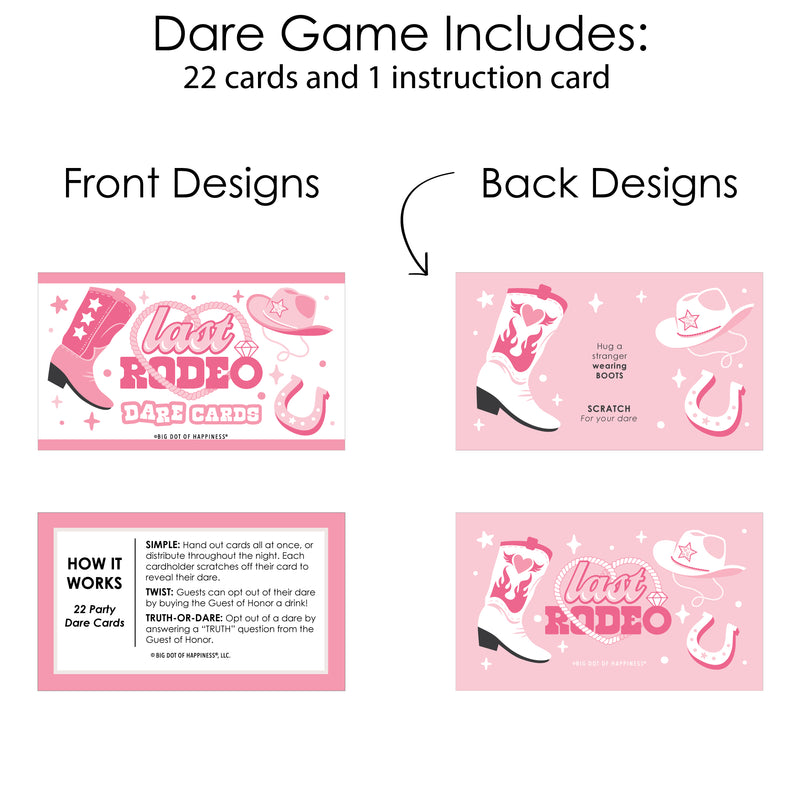 Last Rodeo - Pink Cowgirl Bachelorette Party Game Scratch Off Dare Cards - 22 Count