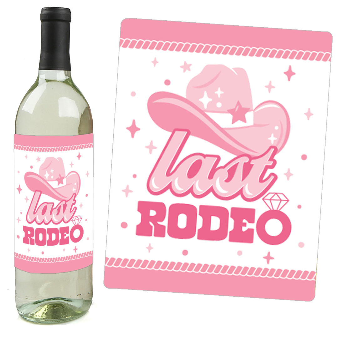 Pink Wine label on a glass bottle that reads Last Rodeo