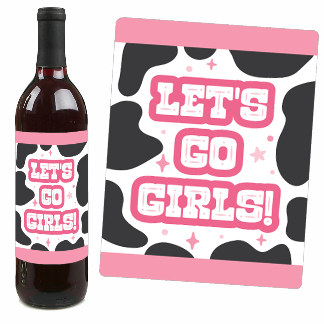 Pink Sticker for a wine bottle that reads lets go girls