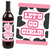 Pink Sticker for a wine bottle that reads lets go girls
