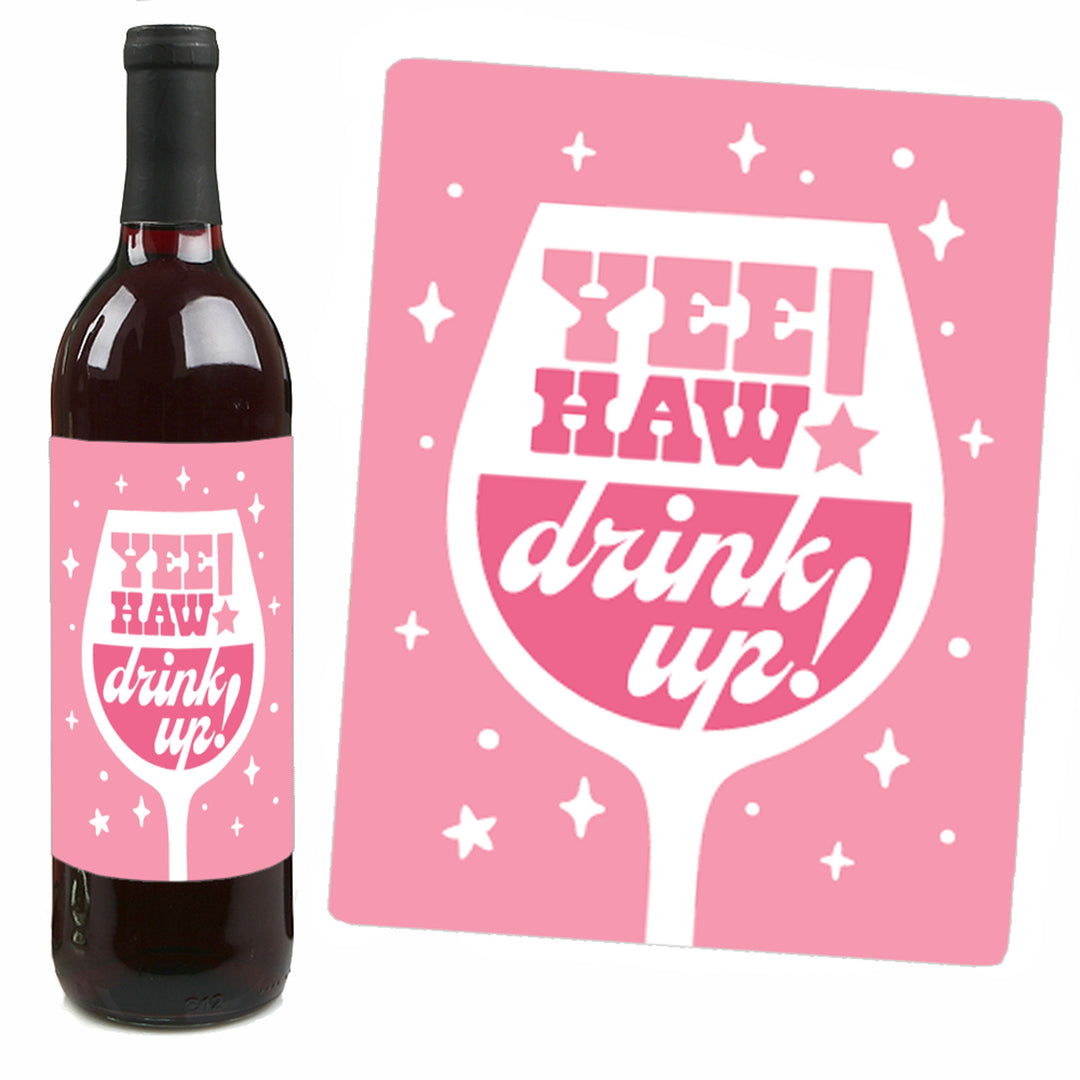 Last Rodeo - Pink Cowgirl Bachelorette Party Decorations for Women and Men - Wine Bottle Label Stickers - Set of 4