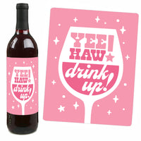 Last Rodeo - Pink Cowgirl Bachelorette Party Decorations for Women and Men - Wine Bottle Label Stickers - Set of 4