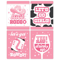 Last Rodeo - Pink Cowgirl Bachelorette Party Decorations for Women and Men - Wine Bottle Label Stickers - Set of 4