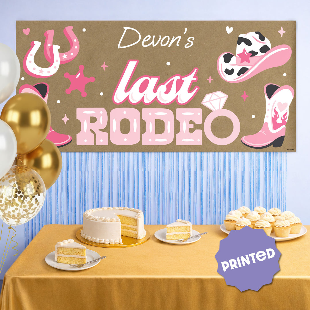 Pink cowgirl banner displayed at Nashville themed party