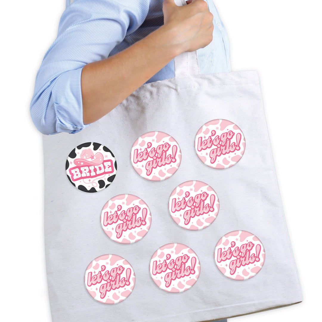 Last Rodeo - 3 inch Pink Cowgirl Bachelorette Party Badge - Pinback Buttons - Set of 8