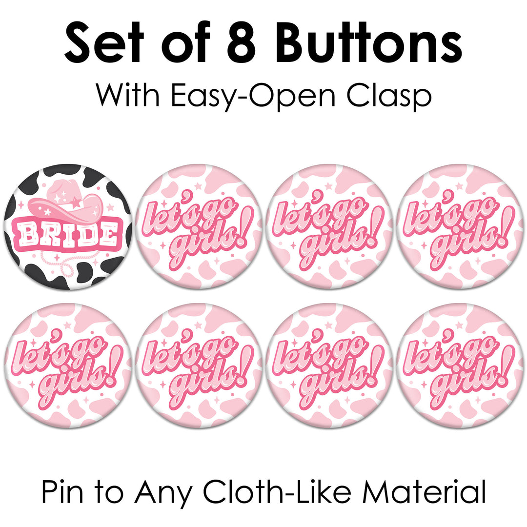 Last Rodeo - 3 inch Pink Cowgirl Bachelorette Party Badge - Pinback Buttons - Set of 8