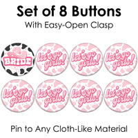 Last Rodeo - 3 inch Pink Cowgirl Bachelorette Party Badge - Pinback Buttons - Set of 8