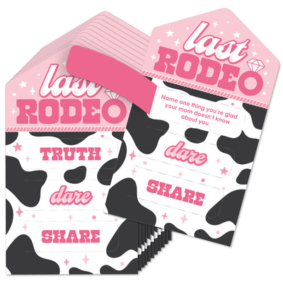 Last Rodeo - Pink Cowgirl Bachelorette Party Game Pickle Cards - Truth, Dare, Share Pull Tabs - Set of 12