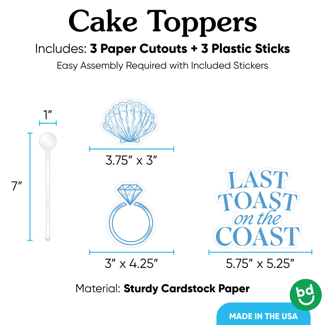 3 count coastal bachelorette cake topper set