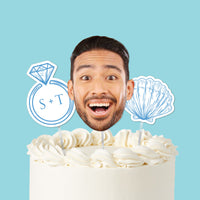 Coastal bachelorette cake topper with photo face ring and shell