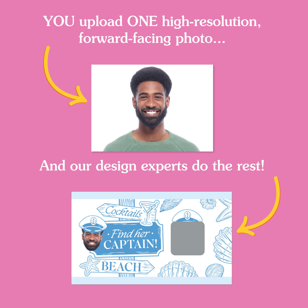 Design service offering to create custom products based on a provided photo on a pink background.