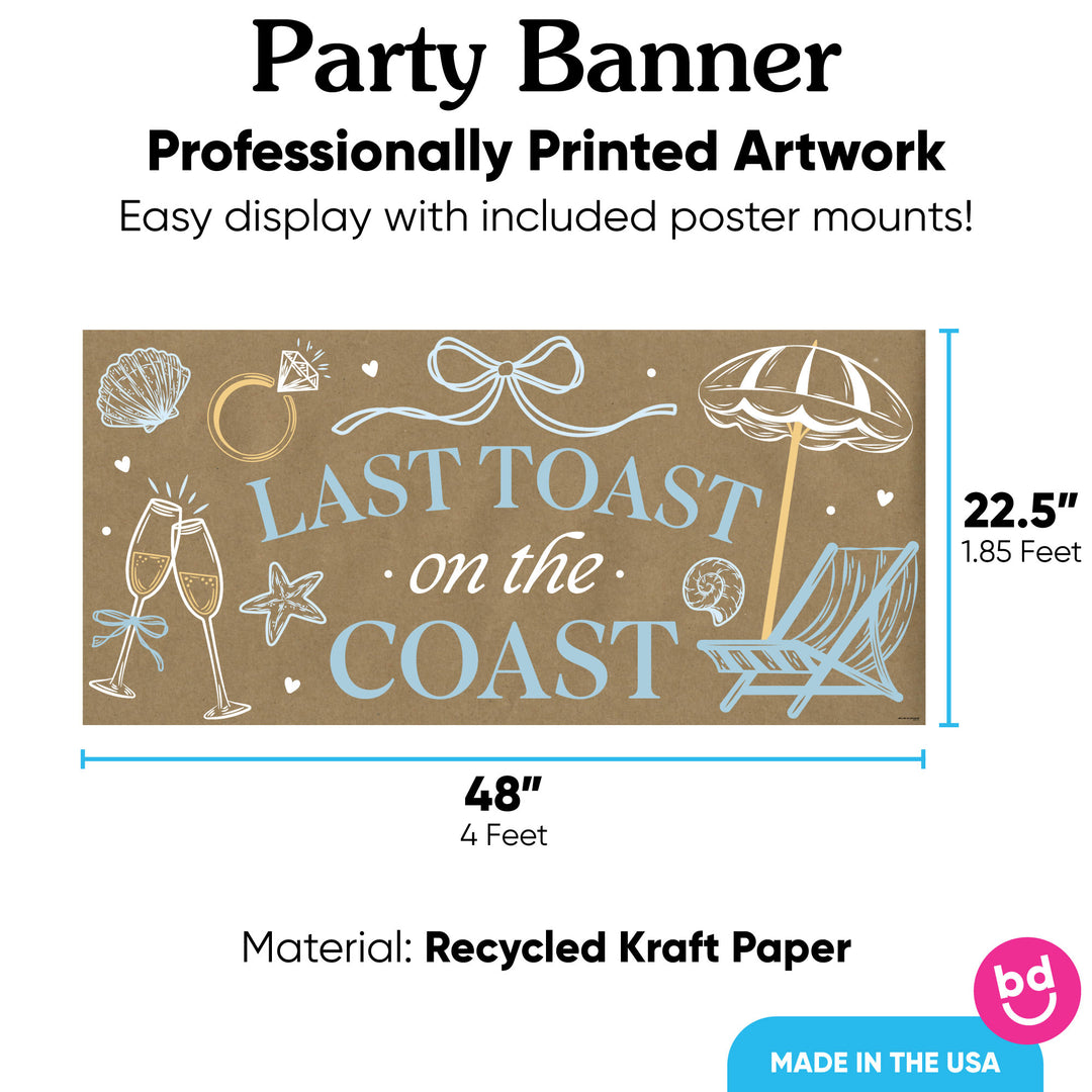 Last Toast on the Coast banner with 8 mounts, 48x22.5 recycled kraft paper