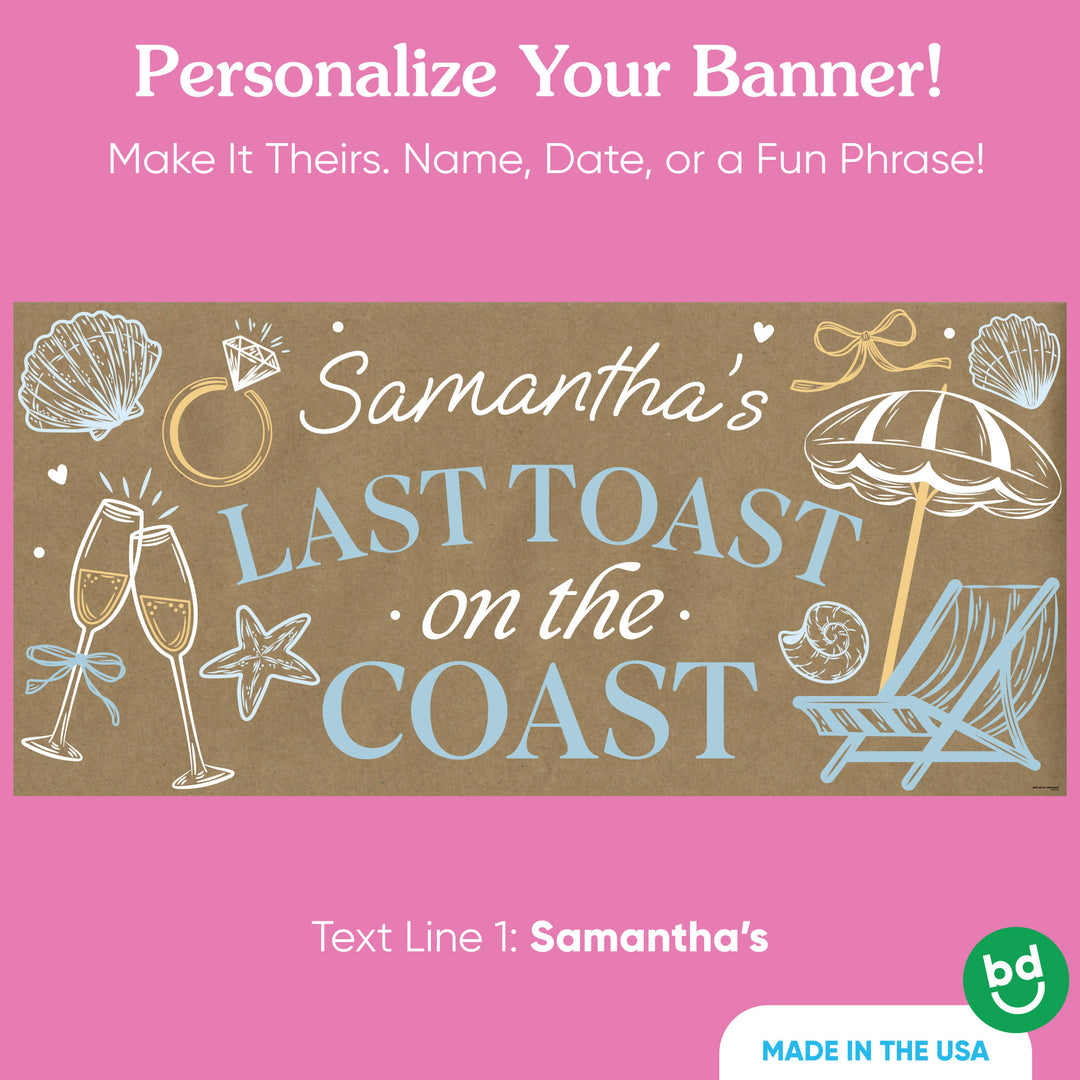 Custom name detail on coastal bachelorette banner