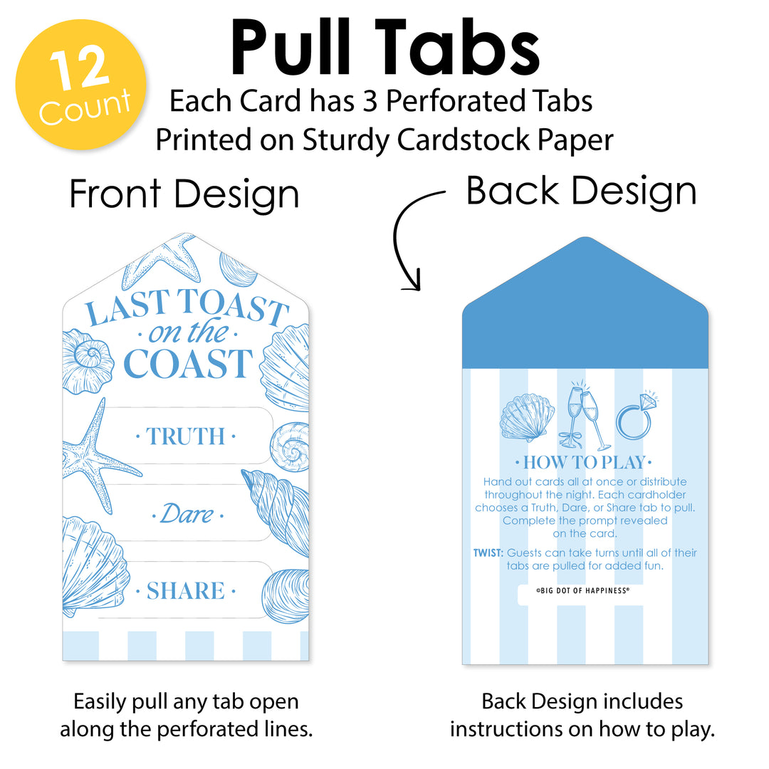 Last Toast on the Coast Truth, Dare, Share Pull Tabs Game - 12 Ct