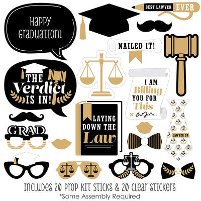 Law School Grad - Future Lawyer Graduation Party Photo Booth Props Kit - 20 Count