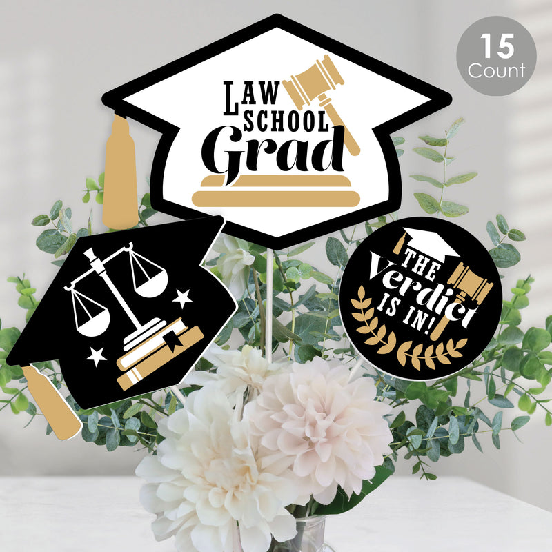 Law School Grad - Future Lawyer Graduation Party Centerpiece Sticks - Table Toppers - Set of 15