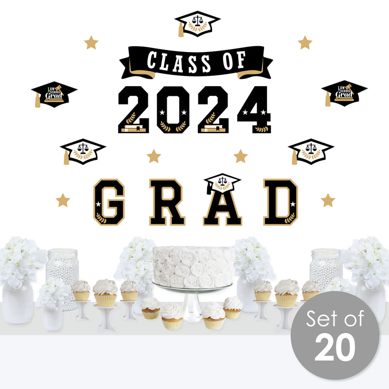 Law School Grad - Peel and Stick 2024 Future Lawyer Graduation Party Vinyl Wall Art Stickers - Wall Decals - Set of 20