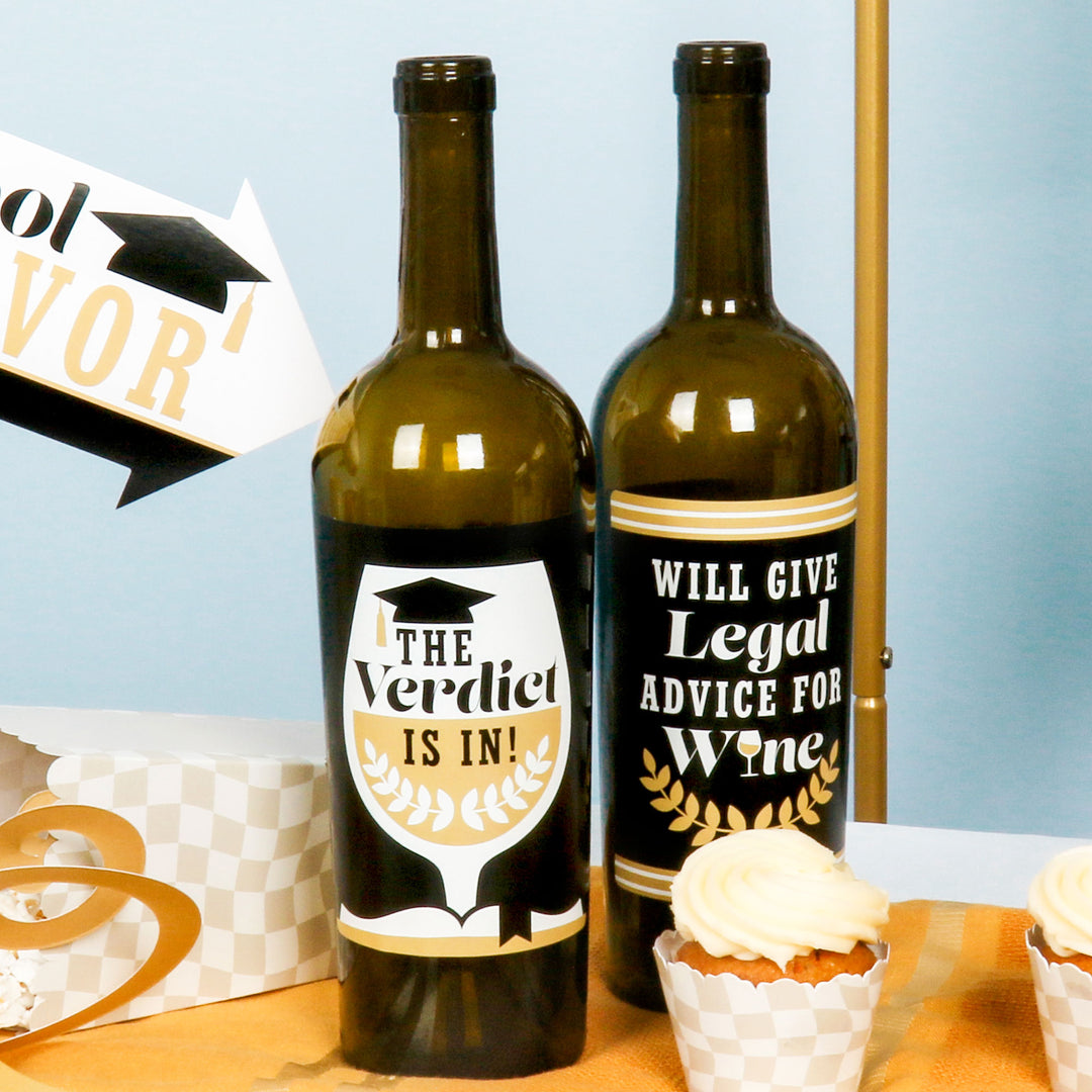 Law School Grad - Future Lawyer Graduation Party Decorations for Women and Men - Wine Bottle Label Stickers - Set of 4