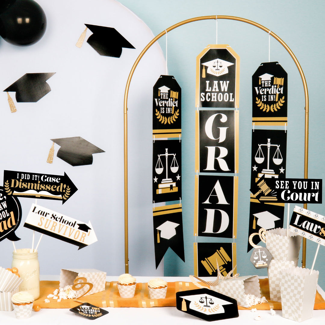 Law School Grad - Hanging Vertical Paper Door Banners - Future Lawyer Graduation Party Wall Decoration Kit - Indoor Door Decor