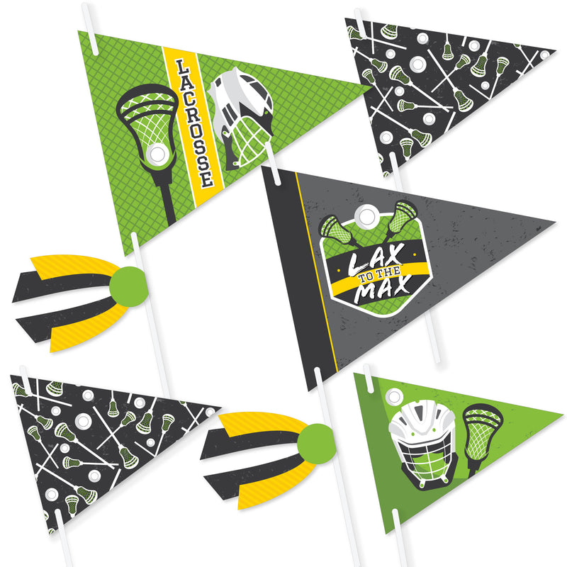 Lax to the Max - Lacrosse - Triangle Party Photo Props - Pennant Flag Centerpieces - Set of 20