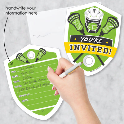 Lax to the Max - Lacrosse - Shaped Fill-In Invitations - Party Invitation Cards with Envelopes - Set of 12