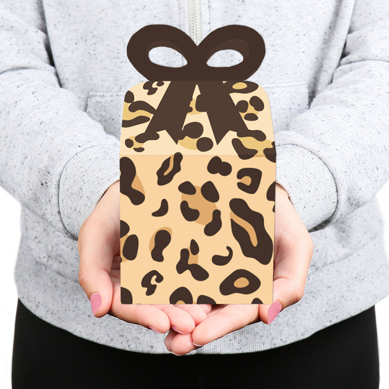 Leopard Print - Square Favor Gift Boxes - Cheetah Party Bow Boxes - Set of 12