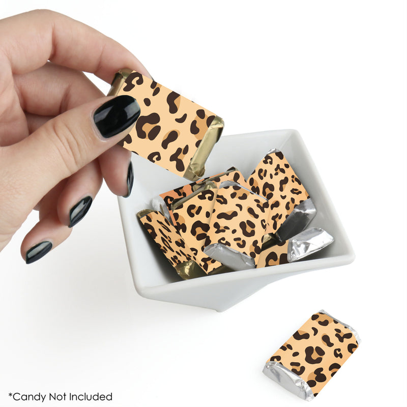 Leopard Print - Mini Candy Bar Wrapper Stickers - Cheetah Party Small Favors - 40 Count