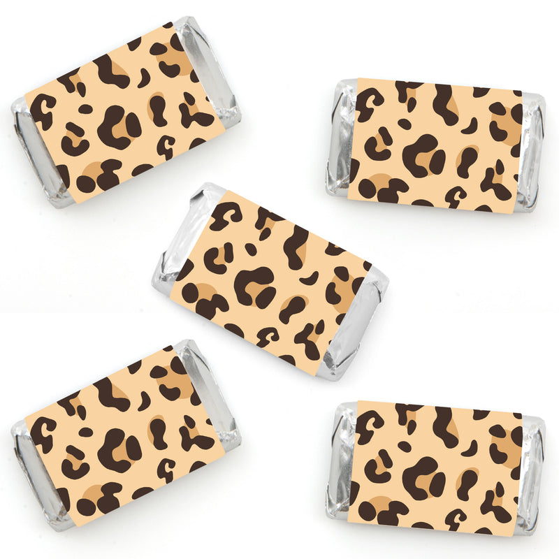 Leopard Print - Mini Candy Bar Wrapper Stickers - Cheetah Party Small Favors - 40 Count