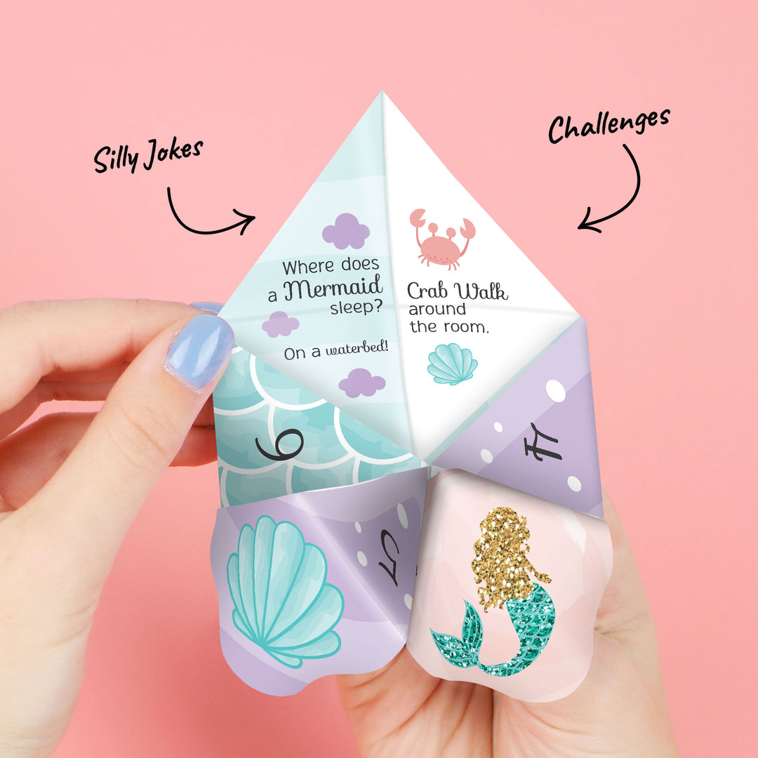 Let’s Be Mermaids - Baby Shower or Birthday Party Cootie Catcher Game - Jokes and Dares Fortune Tellers - Set of 12