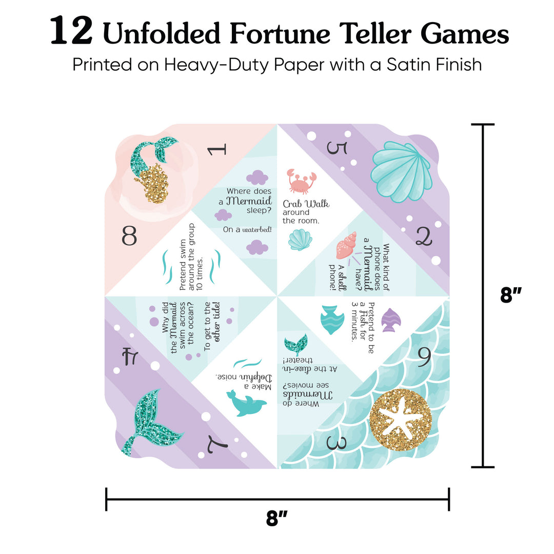 Let’s Be Mermaids - Baby Shower or Birthday Party Cootie Catcher Game - Jokes and Dares Fortune Tellers - Set of 12