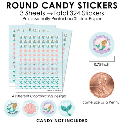 Let’s Be Mermaids - Baby Shower or Birthday Party Small Round Candy Stickers - Party Favor Labels - 324 Count