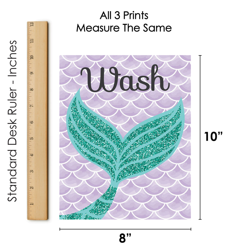 Let’s Be Mermaids - Unframed Wash, Brush, Flush - Bathroom Wall Art - 8 x 10 inches - Set of 3 Prints